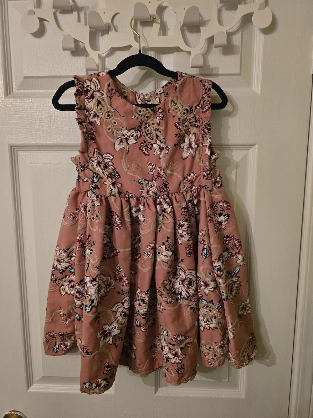 Girls Dusty Rose Floral Ruffle-Sleeve Casual Dress